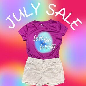 Girls Size 10 Pink Summer camp Tee & Beige Distressed 100% Cotton Shorts Set